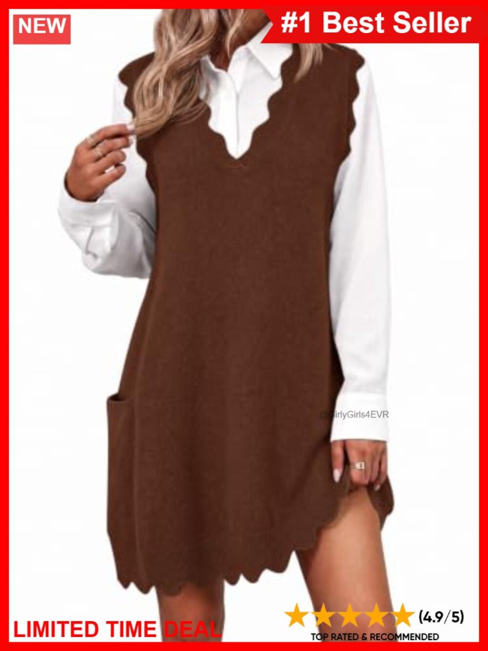Womens Sleeveless Sweater Vest V Neck Tunic Oversized A-Line Knit Top